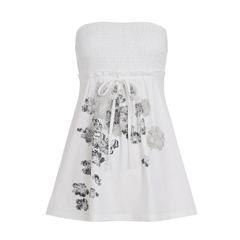 Women's Cotton Skirt with Floral Patterns and Elastic Waistband