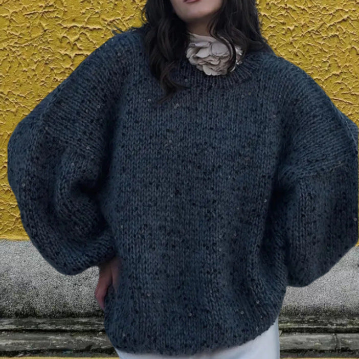 Women's Glitter Knit Sweater with Wide Cut
