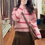 Women's Striped High-Neck Zipper Pullover
