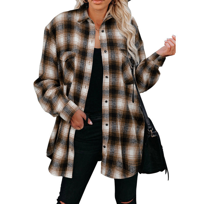 Women's Plaid Cotton Flannel Shirt with Chest Pockets