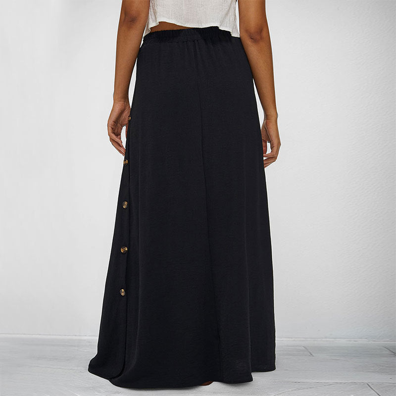 Women's Maxi Skirt with Side Buttons and Elastic Waistband