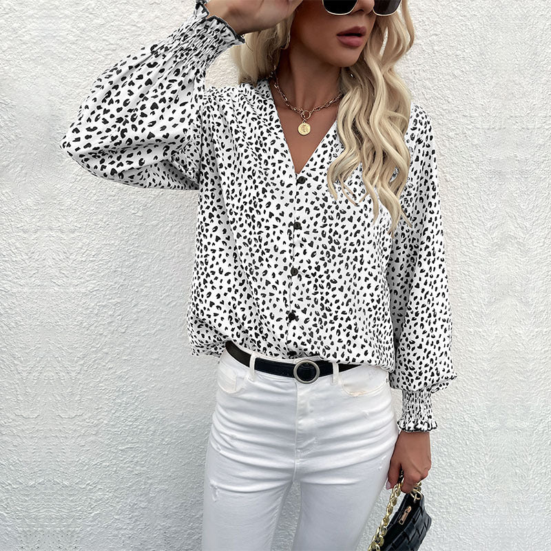 Women's Polka Dot Blouse with Elastic Sleeves