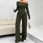 Long Sleeve Asymmetric Neckline Jumpsuit