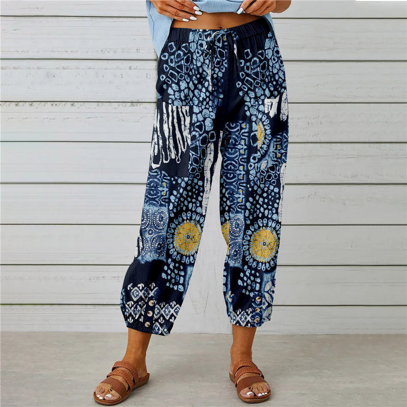 Women's Elegant Summer Trousers with Floral Pattern