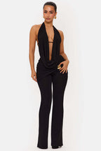 Elegant Women's Jumpsuit with Double Collar and Trendy Ruching