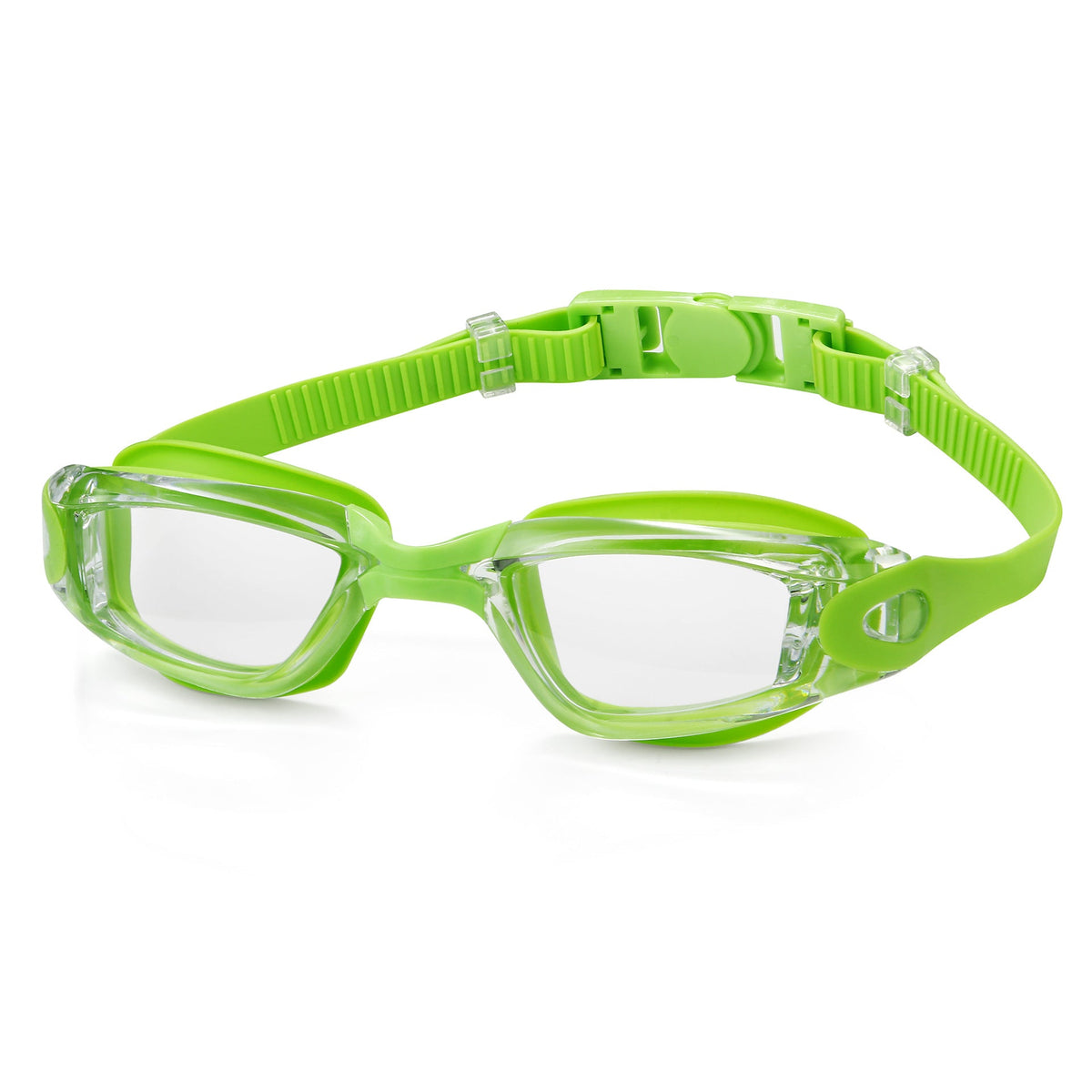 Swim goggles with adjustable head strap and anti-fog technology