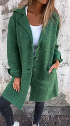 Women's Elegant Wool Jacket with Full Button Placket and Spacious Pockets