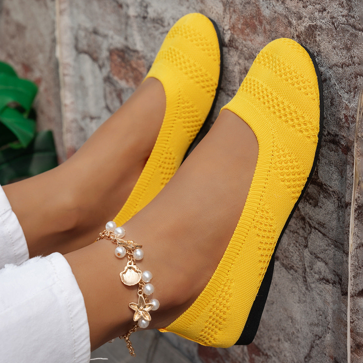 Women's Knit Ballet Flats with Non-Slip Sole
