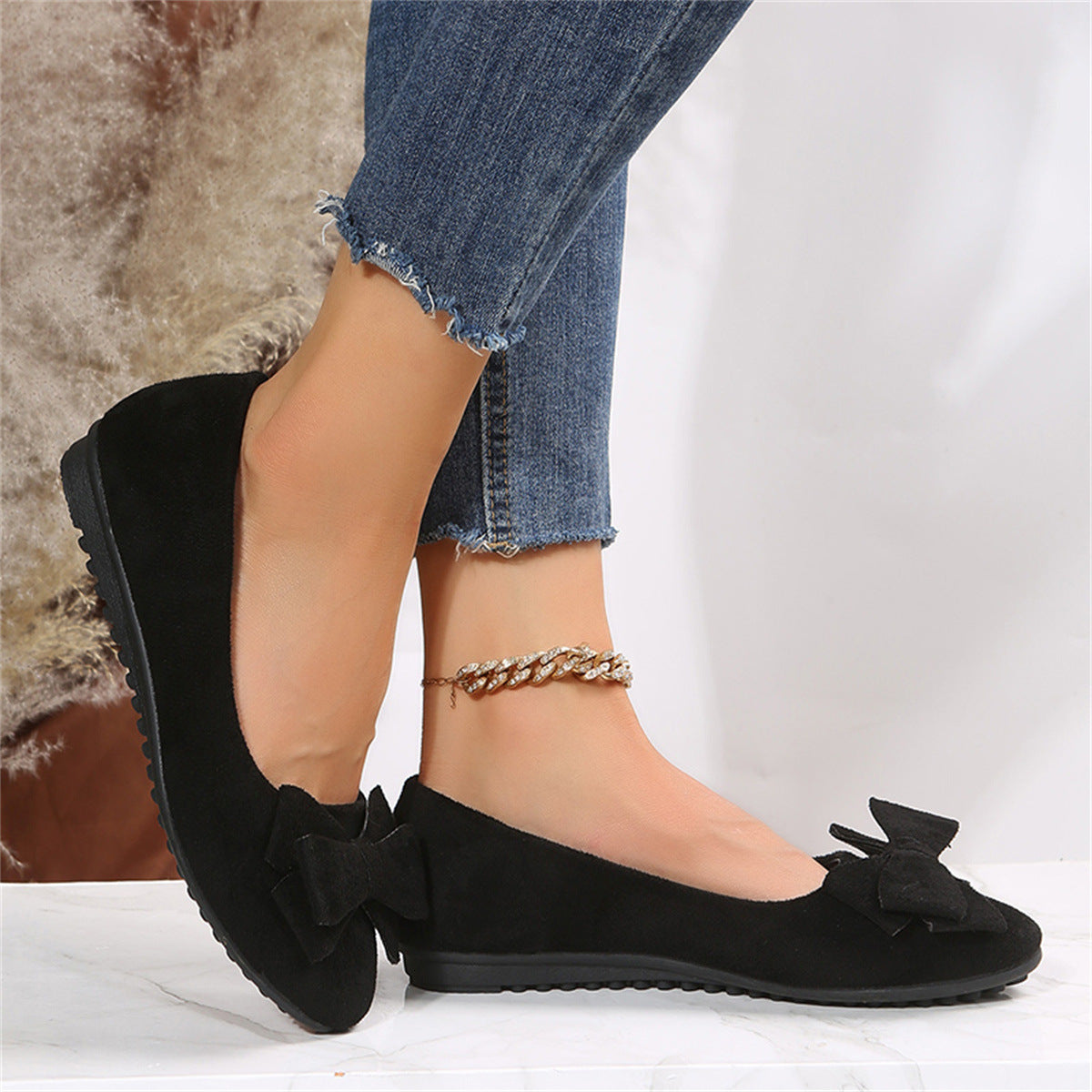 Women's Ballet Flats with Elegant Bow Detail