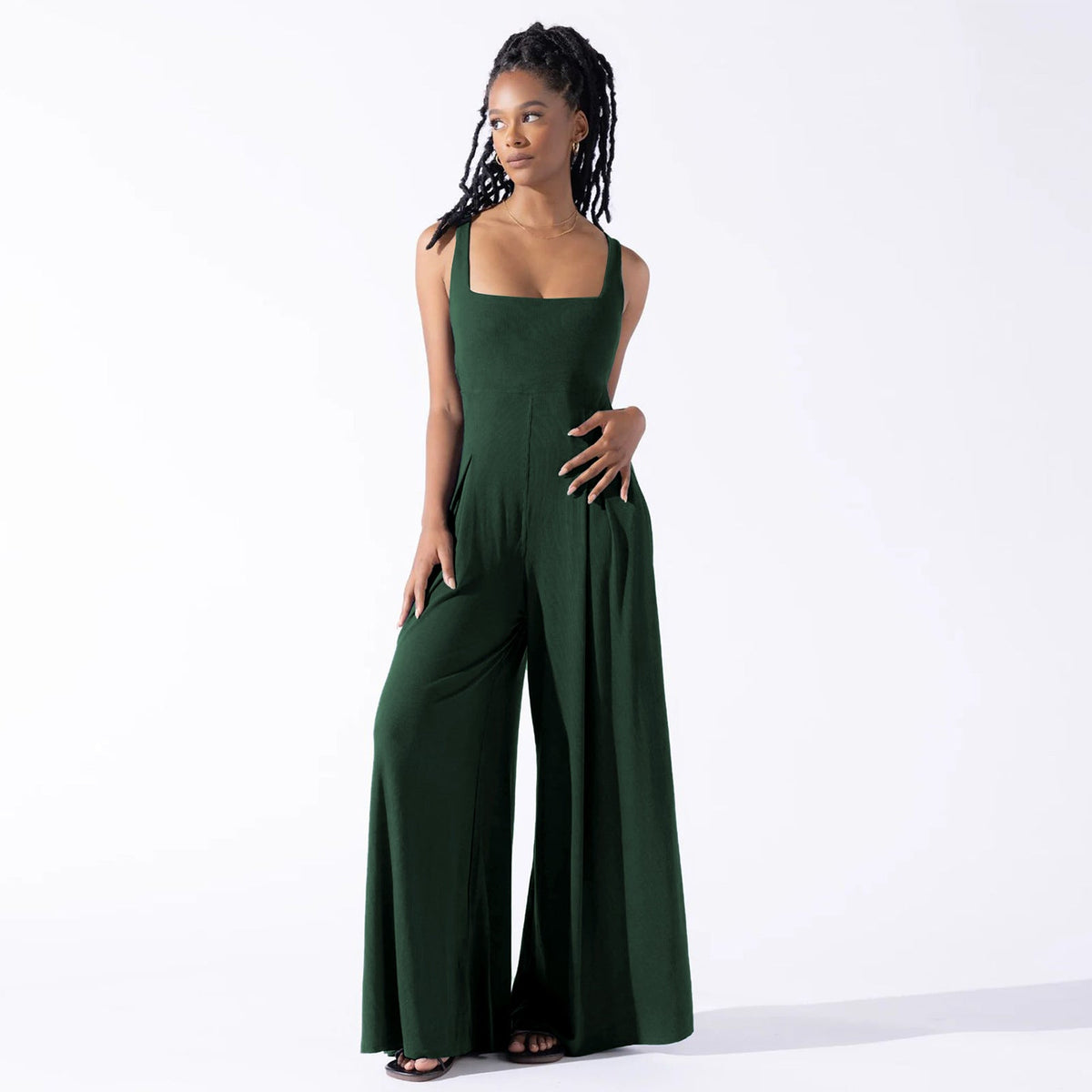 Women's Wide-Leg Jumpsuit with Deep Back