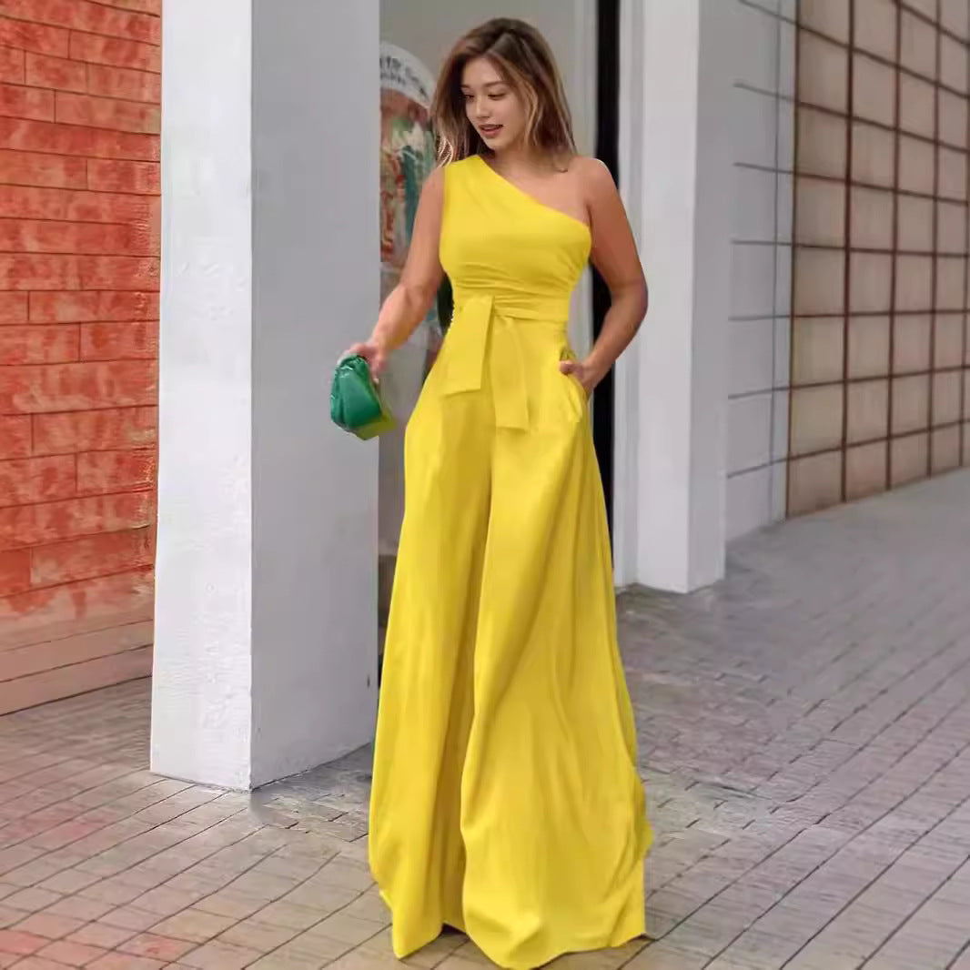 Elegant One-Shoulder Jumpsuit with Belt
