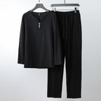 Women's Comfortable Cotton Loungewear Set with Henley Neckline and Drawstring Pants
