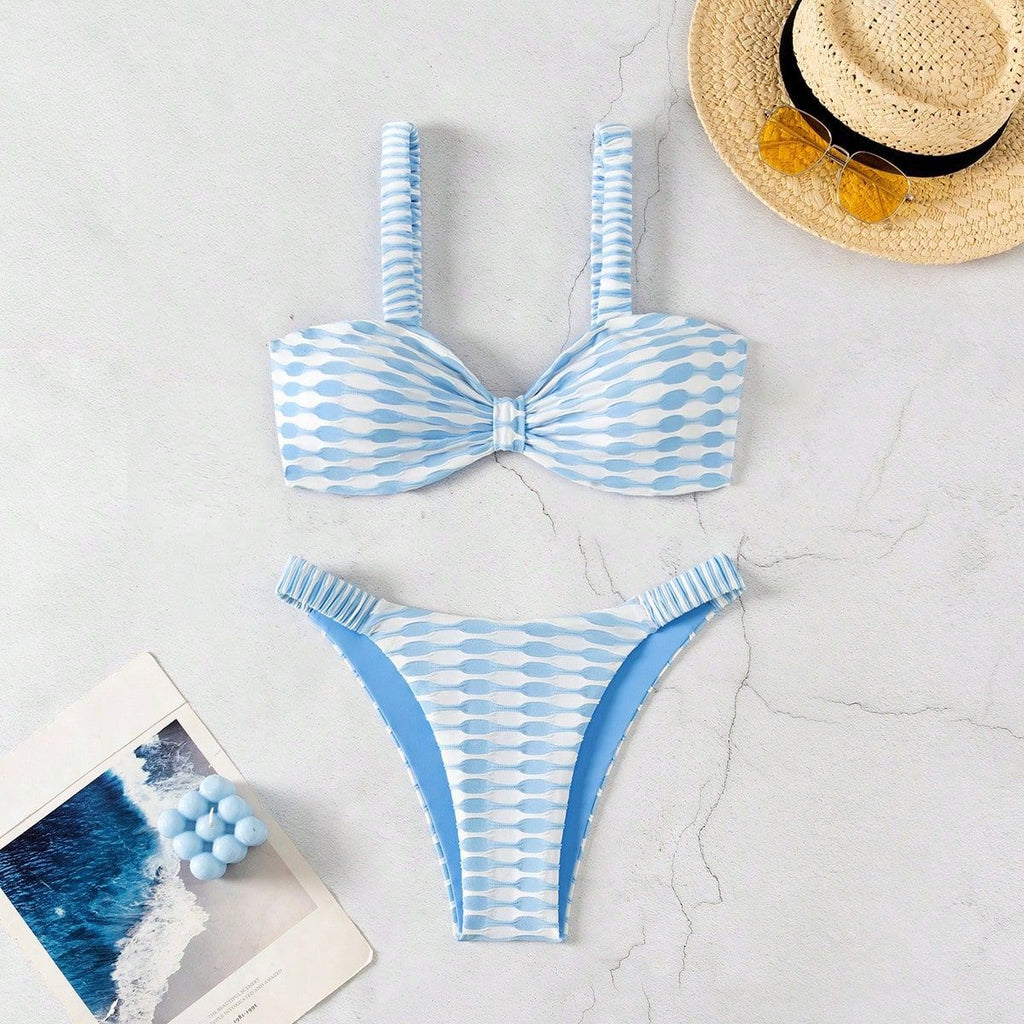 Women's Bandeau Bikini with Unique Pattern and Adjustable Straps