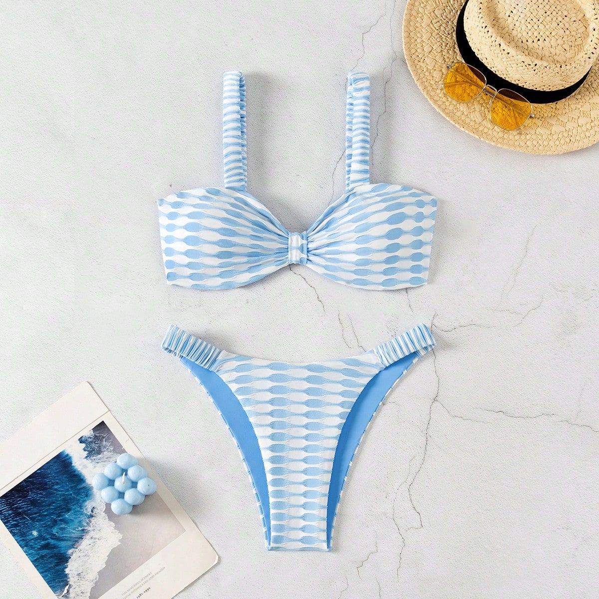 Women's Bandeau Bikini with Unique Pattern and Adjustable Straps