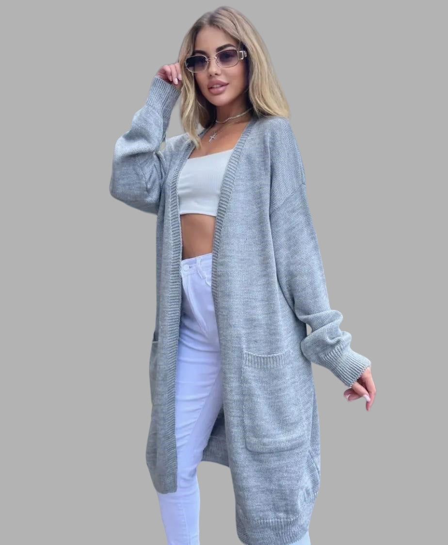 Women's Chunky Knit Cardigan with Spacious Pockets and Open Front
