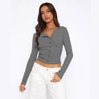 Women's Fitted Long-Sleeve Shirt with Button Placket