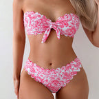 Women's Bandeau Bikini with Floral Ruffles