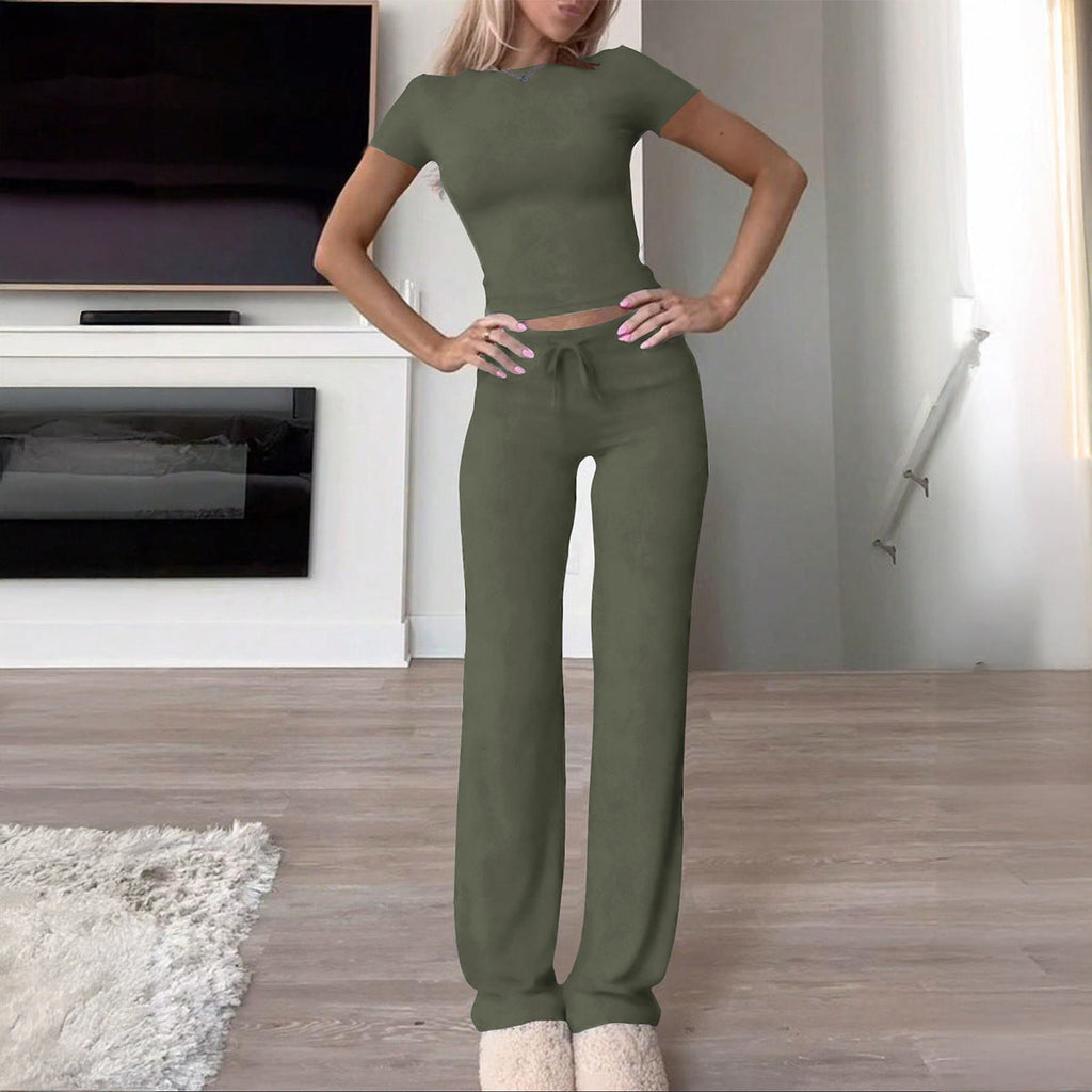 Women's Comfortable Lounge Set with Crop Top and Wide-Leg Pants