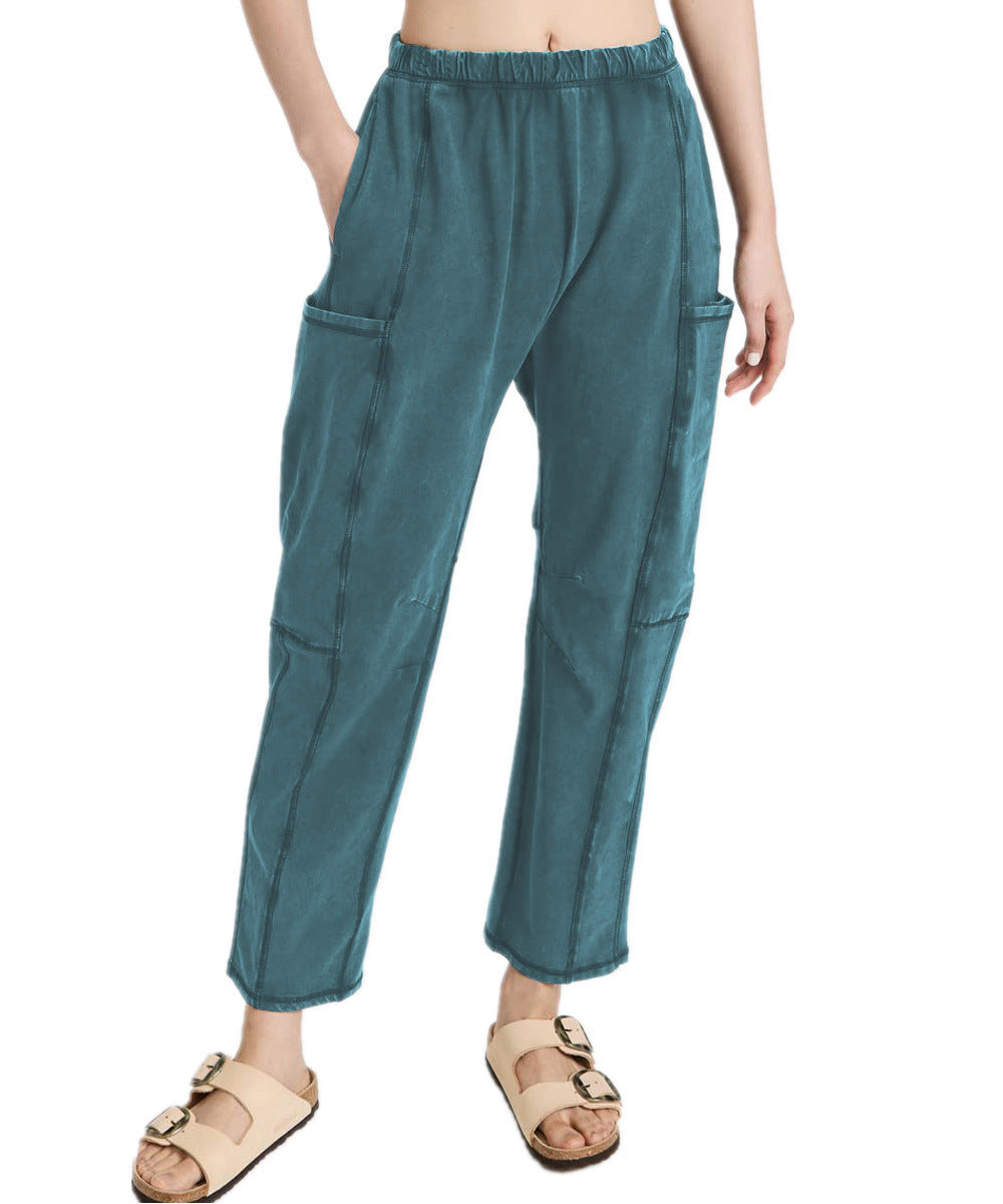 Women's Comfortable Casual Pants with Side Pockets and Elastic Waistband