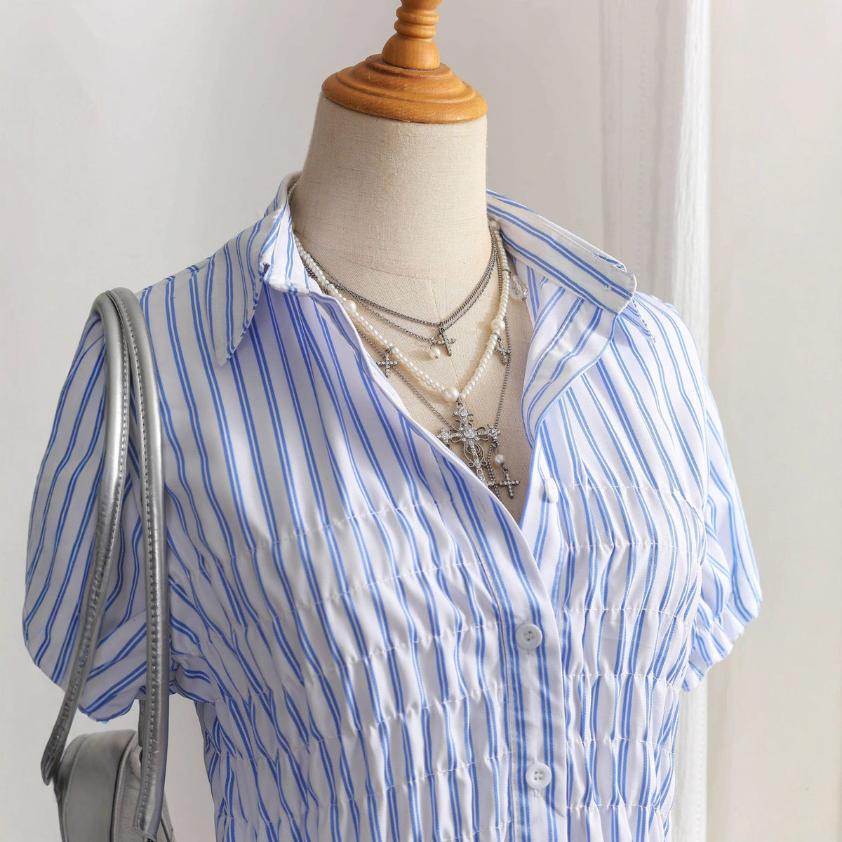 Women's Blouse with Tiered Ruffles and Fitted Cut