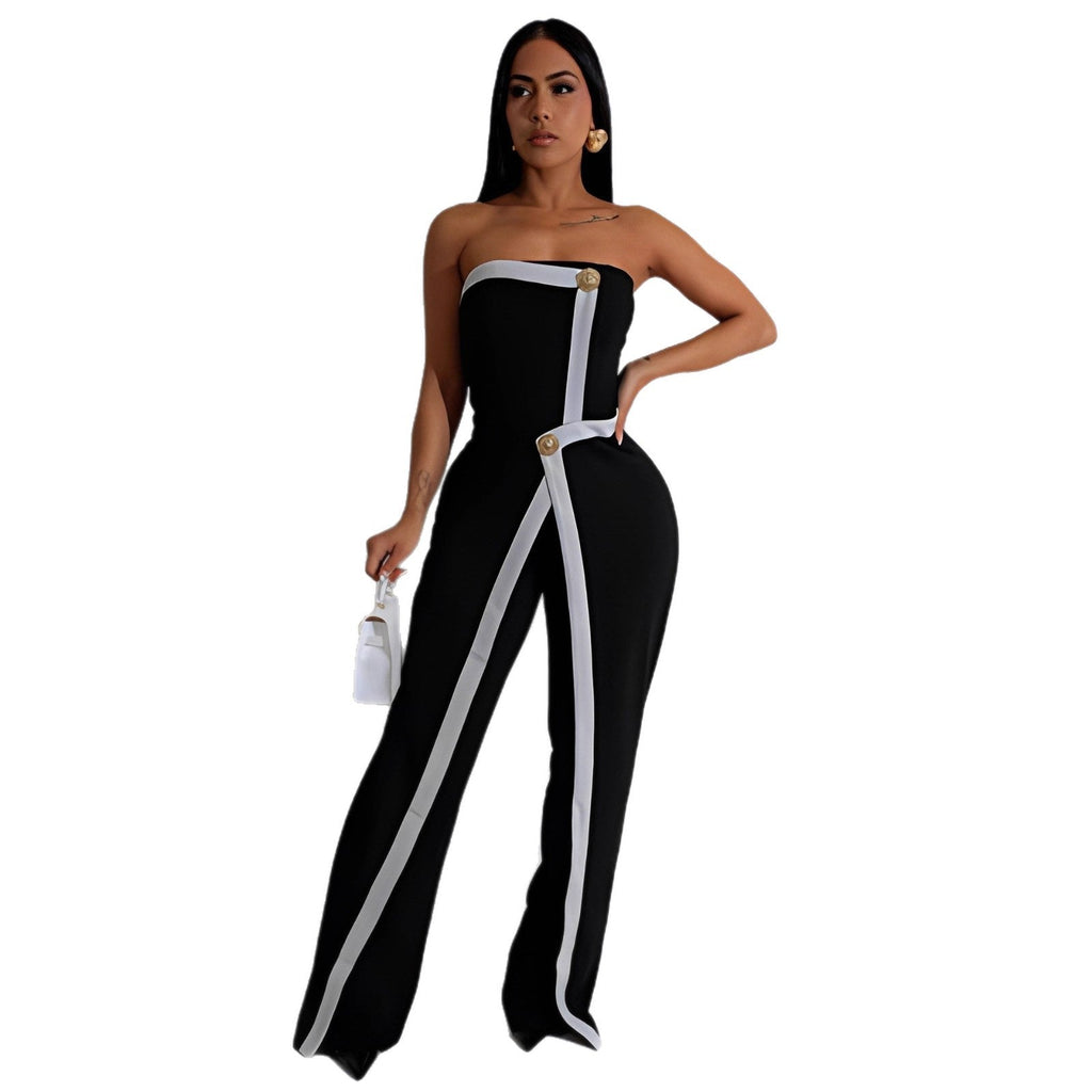 Women's Jumpsuit with Elegant Bustier Bodice and Contrasting Hem Accents