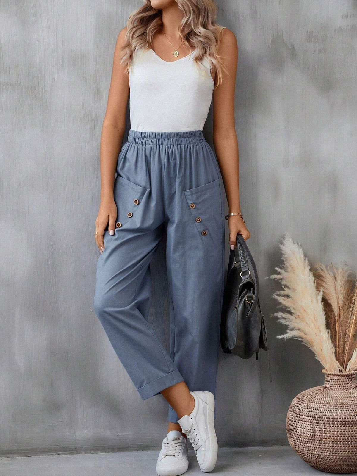 Women's Elegant Casual Pants with Button Details