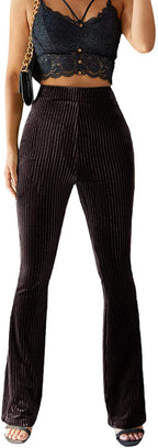 Women's Ribbed Bootcut Pants with High Waist