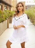 Women's Airy Beach Cover-Up with Fringe and Crochet Neckline