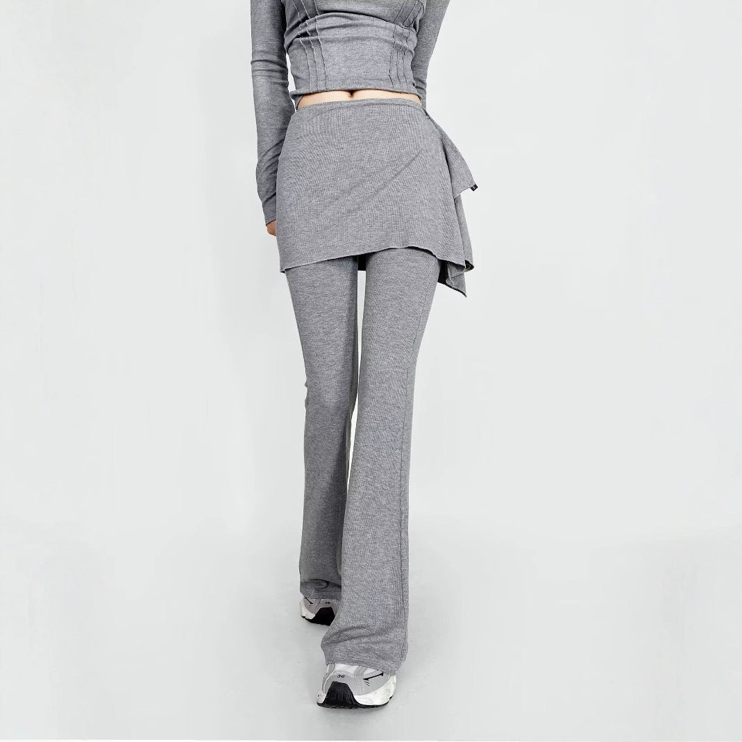 Women's Flared Pants with Asymmetric Overlay
