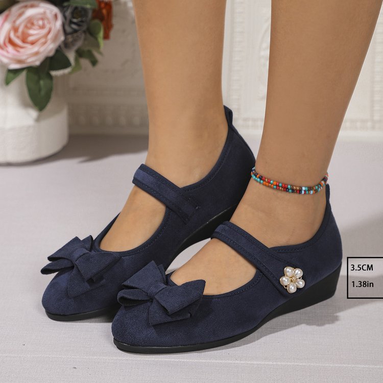Women's Ballet Flats with Decorative Bow and Comfortable Wedge Heel
