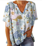 Women's Floral Blouse with V-Neck