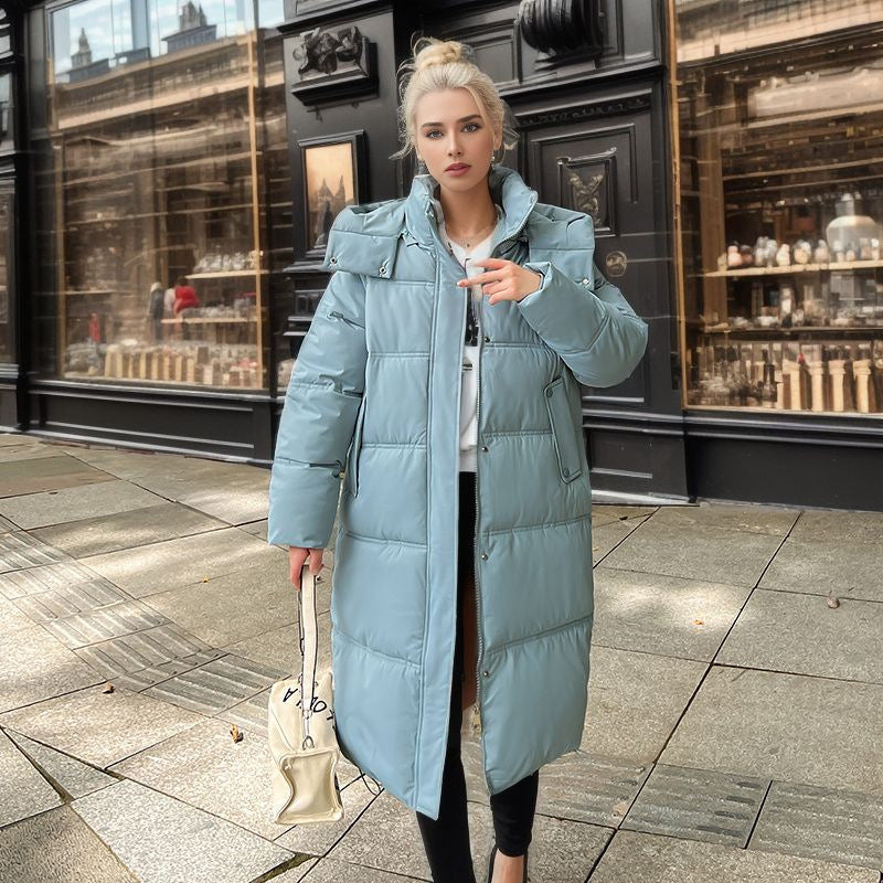 Women's Long-Sleeve Puffer Coat with Insulated Lining and Adjustable Hood