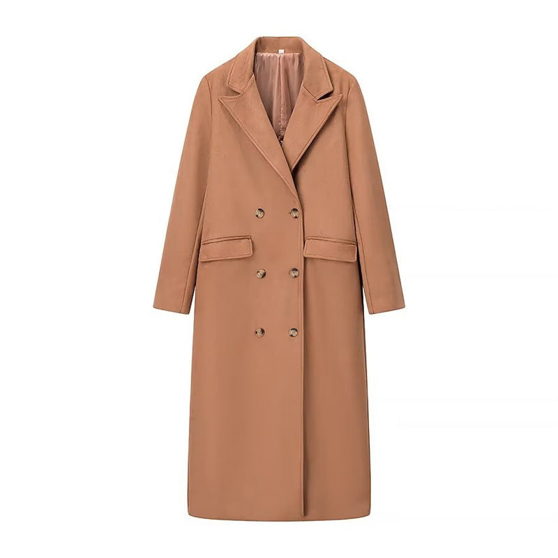 Elegant Women's Double-Breasted Wool Coat