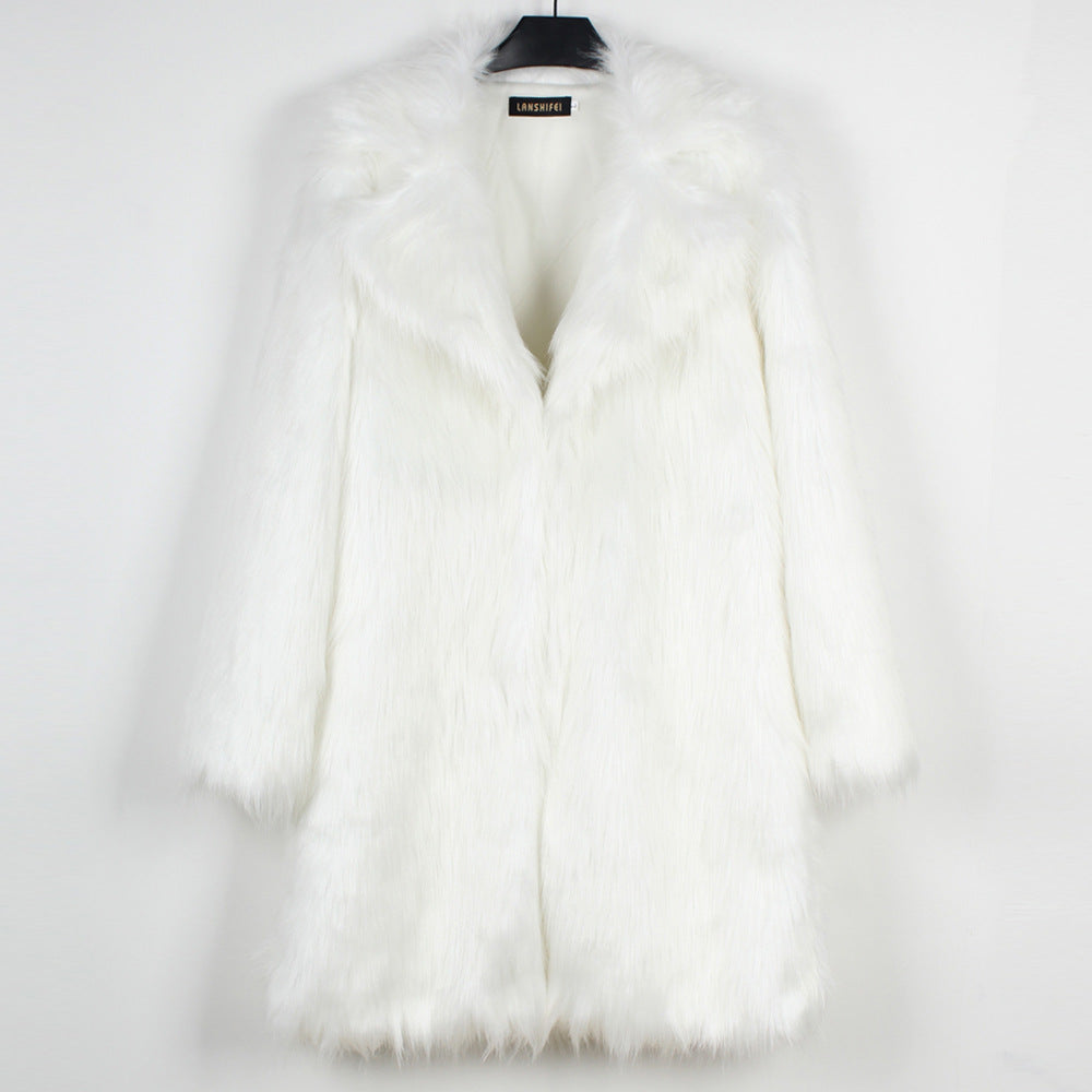Women's Luxury Faux Fur Coat with Wide Lapel
