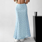 Women's Long Skirt with Floral Motifs and Flowing Cut