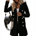 Women's Elegant Double-Breasted Coat with Metallic Buttons and Feminine Cut