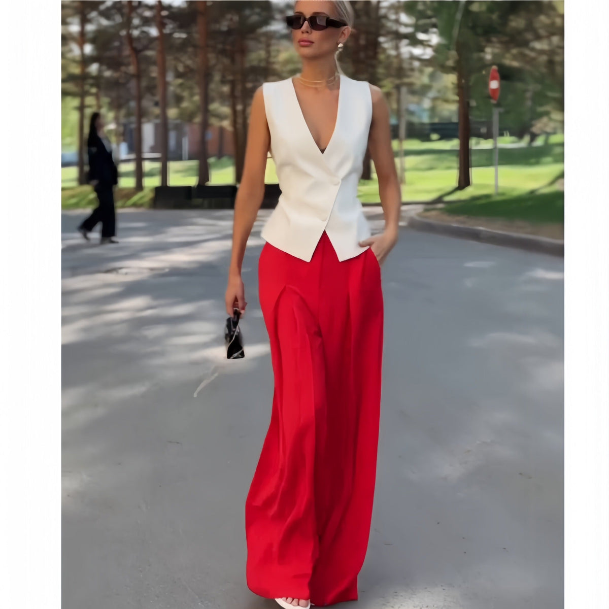 Women's Elegant Blazer and Wide-Leg Trouser Set