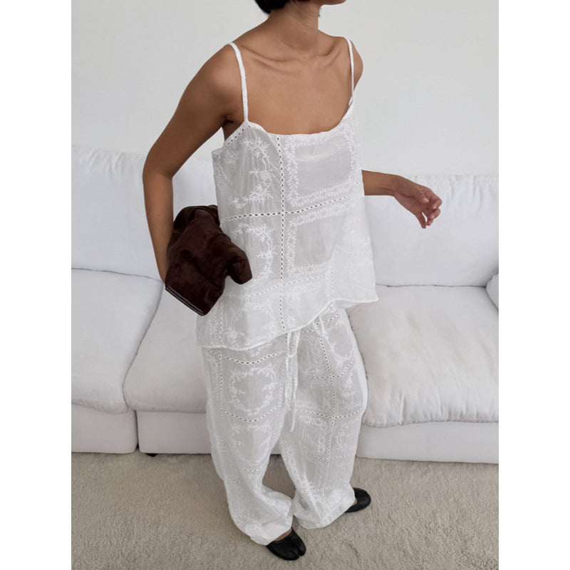 Women's Airy Lounge Set with Romantic Embroidery
