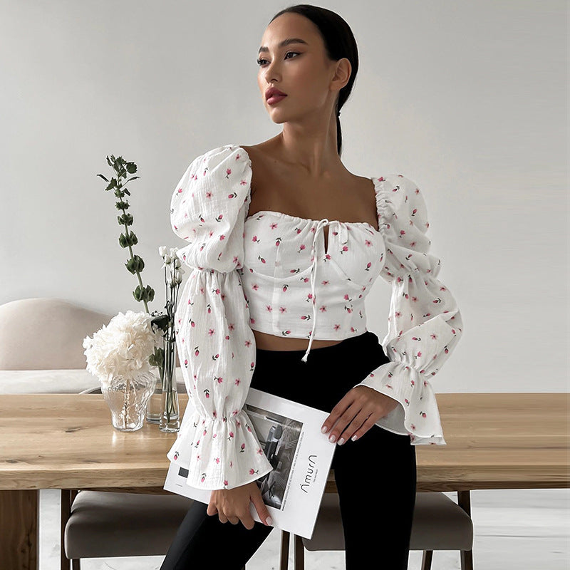 Women's Puff Sleeve Blouse with Floral Print