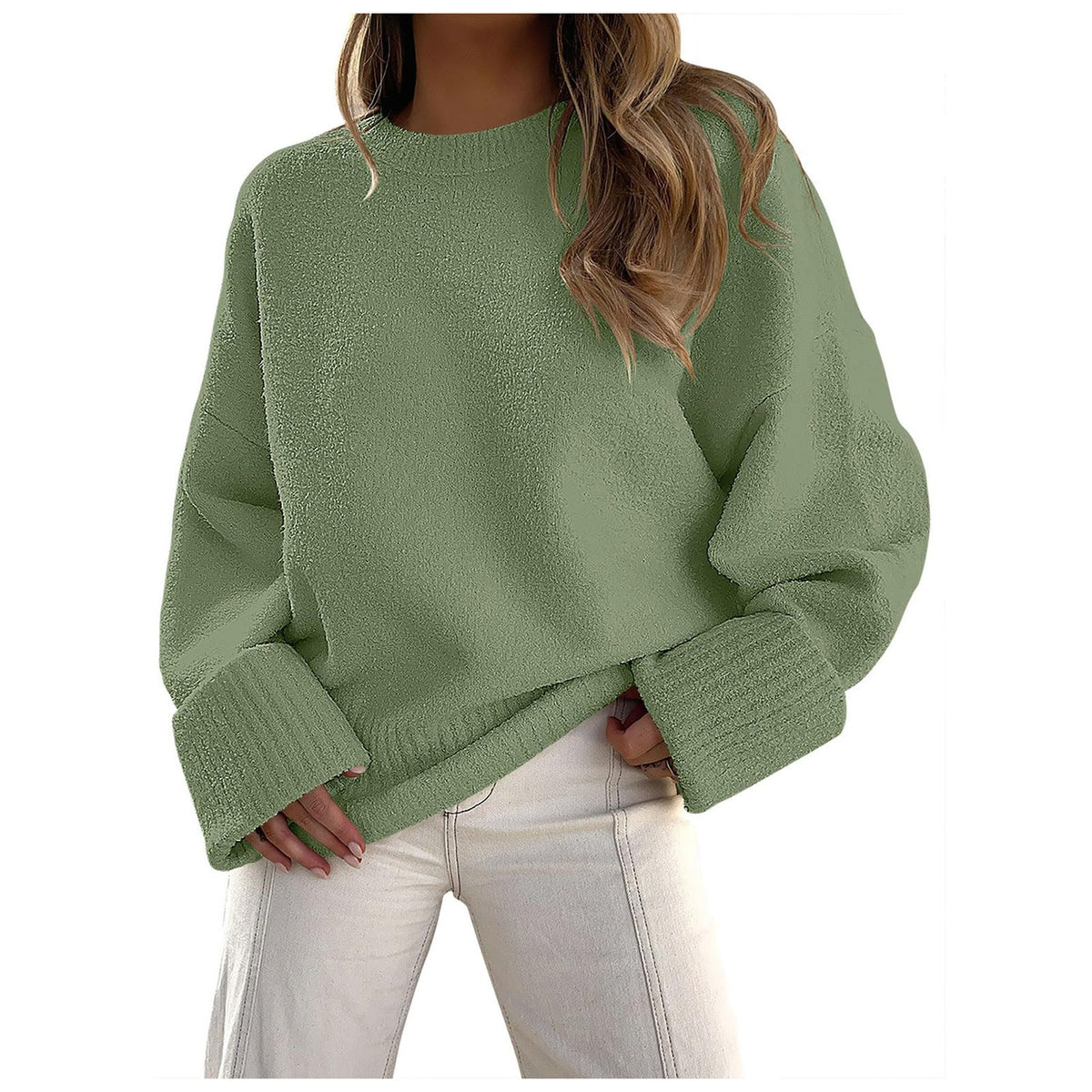 Women's Fluffy Oversized Pullover with Wide Cuffs