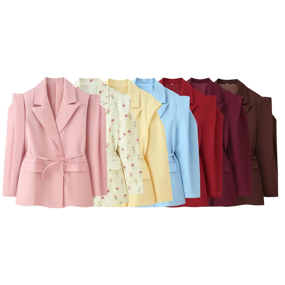 Women's Elegant Oversized Blazer Jacket with Belt and Shoulder Pads