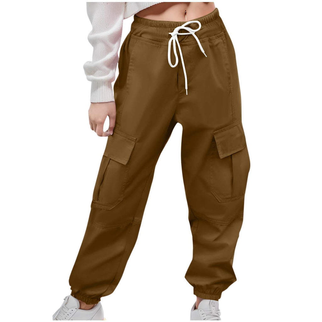 Women's Cargo Pants with Elastic Waist and Side Pockets
