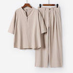 Men's Two-Piece Lightweight Leisure Set with Stand Collar and Elastic Waist Pants