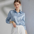 Women's Luxury Satin Blouse with Elegant Collar and Soft Sleeves
