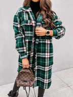 Women's Plaid Oversized Shirt Coat with Pockets