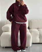 Women's Cozy Fleece Loungewear Set with Stand-Up Collar