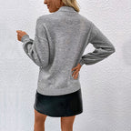 Elegant High-Neck Sweater with Pearl Appliqués