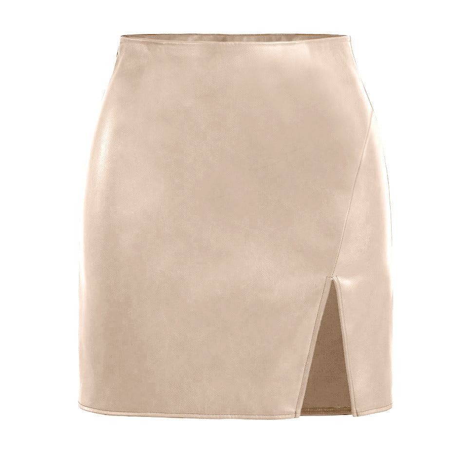 Women's Mini Skirt in High-Quality Imitation Leather with Side Slit