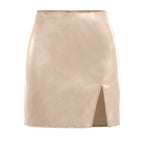 Women's Mini Skirt in High-Quality Imitation Leather with Side Slit