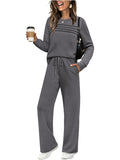 Women's Casual Lounge Set with Piping Sweatshirt and Loose Drawstring Jogging Pants